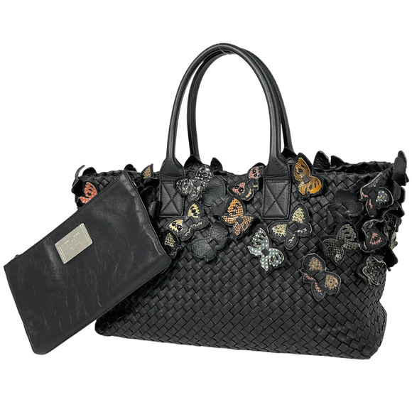 Bottega Veneta Handbags - Bottega Veneta Intrecciato Tote Bag Butterfly Motif Leather Black